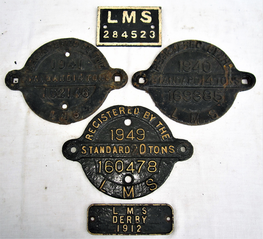 A Lot containing 3 x Registration Plates. REGISTERED BY LMS 160478 1949. LMS 169385 1940. LMS 162146