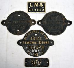 A Lot containing 3 x Registration Plates. REGISTERED BY LMS 160478 1949. LMS 169385 1940. LMS 162146