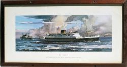 Framed and glazed BR(M) Carriage Print. M.V CAMBRIA HOLYHEAD DUNLAOGHAIRE SERVICE by Claude