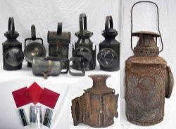 A Lot containing a large number of railway lamps to include Midland Railway Signal Lamp. 2 x LNE-C