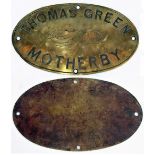 Brass works plate THOMAS GREEN MOTHERBY. Possibly a subsidy Company for Thomas Green & Son of