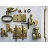 Pullman Car brass fittings to include door handles, large door grip, hinges and other items.