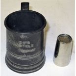 GWR 1/2 pint pewter tankard stamped, GWR HOTELS HALF PINT together with a GWR spirit measure stamped