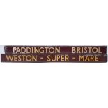 Western Region Carriage Board. PADDINGTON - BRISTOL - WESTERN SUPERMARE. Neatly cut in half for