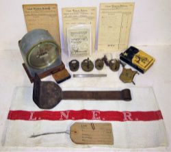 A miscellaneous Lot containing various Railway items to include a GPO Galvanometer. L.N.E.R Tea