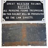 GWR Cast Iron Trespass Notice. ALL PERSONS FOUND TRESPASSING ON THIS RAILWAY. Front repainted.