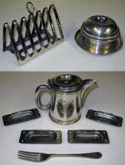 A miscellaneous Lot containing sliver plated South African railway items. 4 x drawer handles