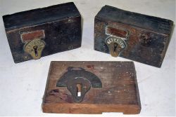 2 x LSWR Sykes treadle release boxes complete with brass TREADLE escutcheon plates together with a