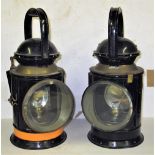 2 x brass collar Railway Handlamps. GWR 4 aspect plated ELI GRIFFITHS stamped GWR together with a