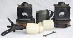 A Lot containing 2 x GWR Reading signal lamp interiors. 1 x oil pourer. 1 x spanner and 2 x GWR