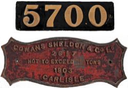 Wagon plate COWANS SHELDON & CO LTD 1903 CARLISLE together with cast number plate 5700.