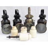 A lot containing 4 x Railway Guards Handlamps. 3 x BR with 1 x WD together with 3 GWR telegraph