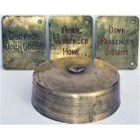 3 x Midland Railway brass lever plates. Down Passenger Distant, Down Passenger Home and Disc from