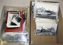 A Lot containing a large number of B & W prints of Railway engines, Stations, Loco Sheds and other