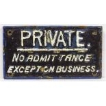 LSWR Signal Box Door Plate in original condition. PRIVATE NO ADMITANCE EXCEPT ON BUSINESS.