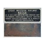 GWR Cast Iron gate notice. BY VIC.CAP.20.S.75. ANY PERSON NOT FASTENING THIS GATE etc. Front