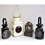 A lot containing 4 x railway lamps. BR Tail Lamp complete with reservoir on a chain. LNER 2 aspect