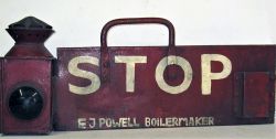 LNER Boiler repair Stop Lamp. Painted on both sides STOP E.J POWELL BOILER MAKER. Minus interior