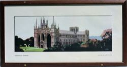 Framed and glazed LNER pre WW2 Carriage Print. PETERBOROGH CATHEDRAL by Fred Taylor. Original type