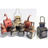 A Lot containing various railway lamps to include 3 x BR standard handlamps. 2 x road style red