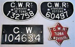 A Lot containing 4 x Wagon Plates. D Plate GWR Standard 12T 132758 and GWR standard 20T 60497