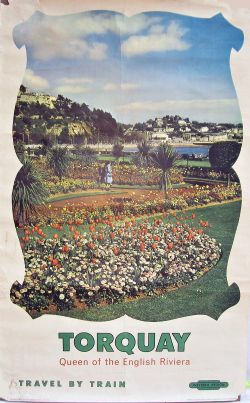 British Railways Double Royal Poster. TORQUAY QUEEN OF THE ENGLISH RIVERIA.