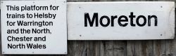 A lot containing 2 x Black & white railway direction signs. MORETON and a wall mounted sign in