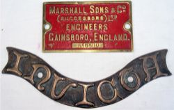 Brass makers plate. MARSHALL SONS & CO (SUCCESSORS) LTD No 88110 together with other name plate