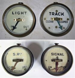 4 x SR Brass case signal box shelf repeaters. LIGHT and TRACK SR and SIGNAL. Original Condition.