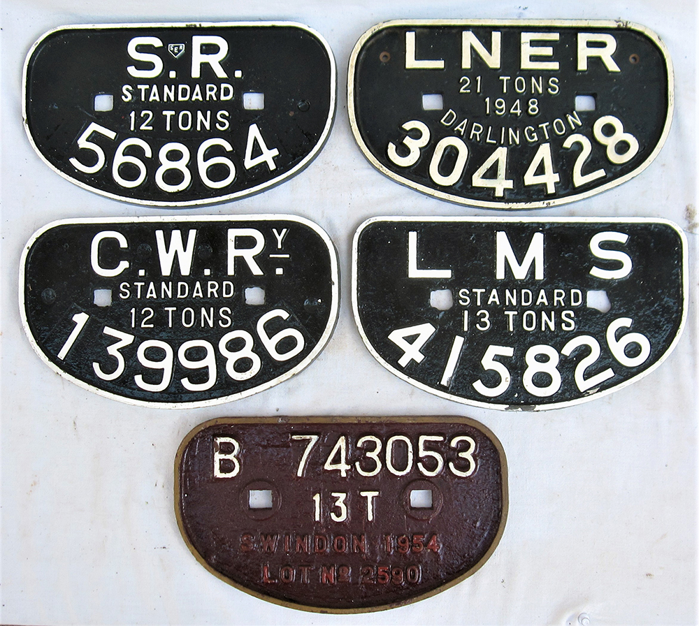 5 x D Wagon plates. SR Standard 12T 56864. LNER 21 T 1948 DARLINGTON 304428. GWR Standard 12T