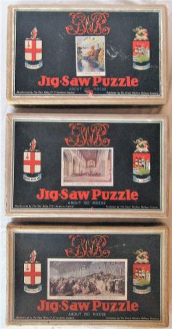 3 x GWR Jigsaw puzzles. 150 piece in black boxes. WARWICK CASTLE Vendor states complete with one