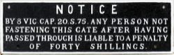 GWR untitled cast iron trespass notice. BY 8 VIC CAP 20.S.75. ANY PERSON etc. Restored front.