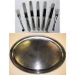 LNER Silver plated oval dish engraved LNER in scroll together with 5 GWR knives and 2 Forks all