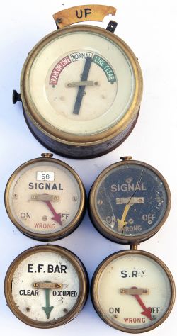4 x Brass SR Signal Box repeaters 2 x SIGNAL Home and Distant, 1 x rare E.F. BAR and 1 x S.Ry