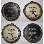 4 x SR Brass case signal box shelf repeaters. 2 x SIGNAL (Distant) and 2 x SIGNAL. Original