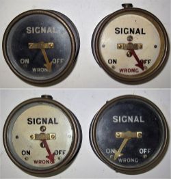 4 x SR Brass case signal box shelf repeaters. 2 x SIGNAL (Distant) and 2 x SIGNAL. Original