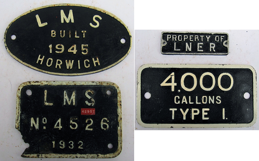 LMS Worksplate. BUILT 1945 HORWICH, LMS letters ground off. LMS cast iron tender plate 4526 ex 42957