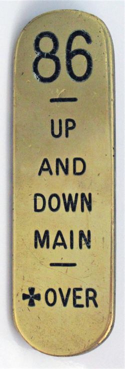 GWR Brass Lever Lead. 86 - Up & Down Main X over. Label on rear written TOTNES. Complete in