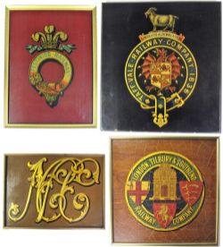 4 x mounted railway crests. NCC & London. Tilbury & Southend Railway Company. Festiniog Railway