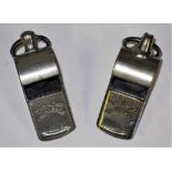 2 x Acme Thunderer Guards Whistles. MID Rly and Metropolitan & District Rly.