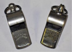 2 x Acme Thunderer Guards Whistles. MID Rly and Metropolitan & District Rly.