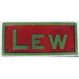 Reproduction brass name plate LEW. The original Loco was used on the Lynton & Barnstaple Rly.