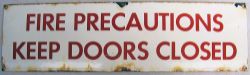 Enamel door plate. FIRE PRECAUTIONS KEEP DOORS CLOSED. Good original condition.