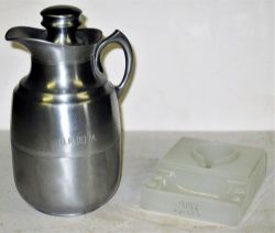 BR(E) quality aluminium Thermos Flask together with a smoked glass LNER in scroll Pen Stand. Both