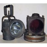 2 x Railway Lamps. GWR acetylene Examiners Handlamp stamped GWR in handle together with a BRW