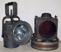 2 x Railway Lamps. GWR acetylene Examiners Handlamp stamped GWR in handle together with a BRW