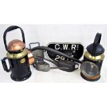 A Lot containing several items. GWR copper top handlamp No 3949 minus colour shades, reservoir and