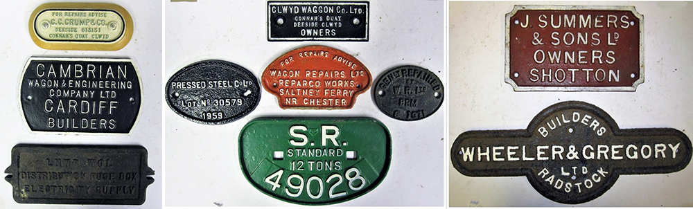 9 x Wagon Plates to include SR STANDARD 12 TONS 49028. WAGON REPAIRS LTD REPARCO WORKS SALTNEY