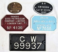 3 x cast iron Wagon Plates. ESSO PETROLEUM No 4136. SHELL MEX and BP LTD No 7555. G.W. 99937 in