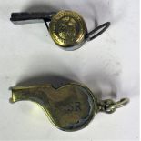 2 x Railway Guards Whistles. N.S.R together with a LNWR small button example.